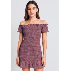 Petersyn Mini Benson Dress XS Red White Gingham Off-Shoulder Smocked Ruffle